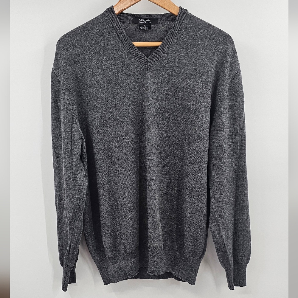 Giorgiolini Gray Wool V-Neck Sweater Size Large